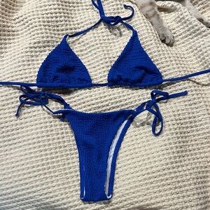 Amazon Royal Blue Crochet String Bikini Set